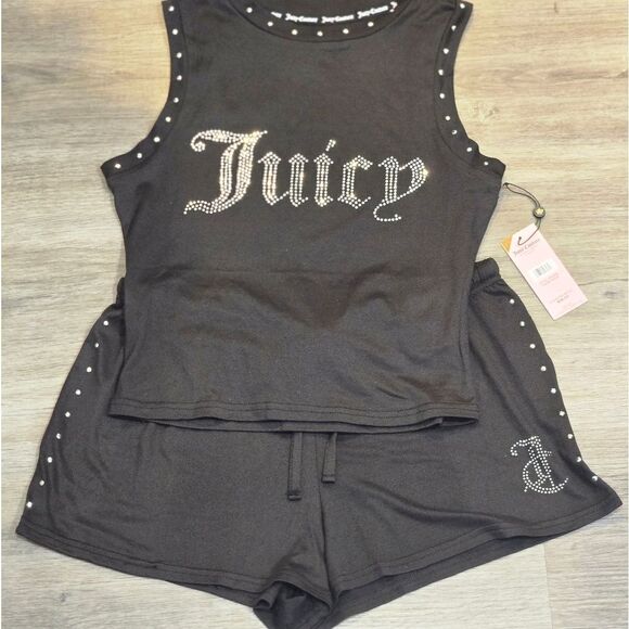 Juicy Couture Studded Rhinestone Logo Tank & Short PJ Set - Picture 3 of 5